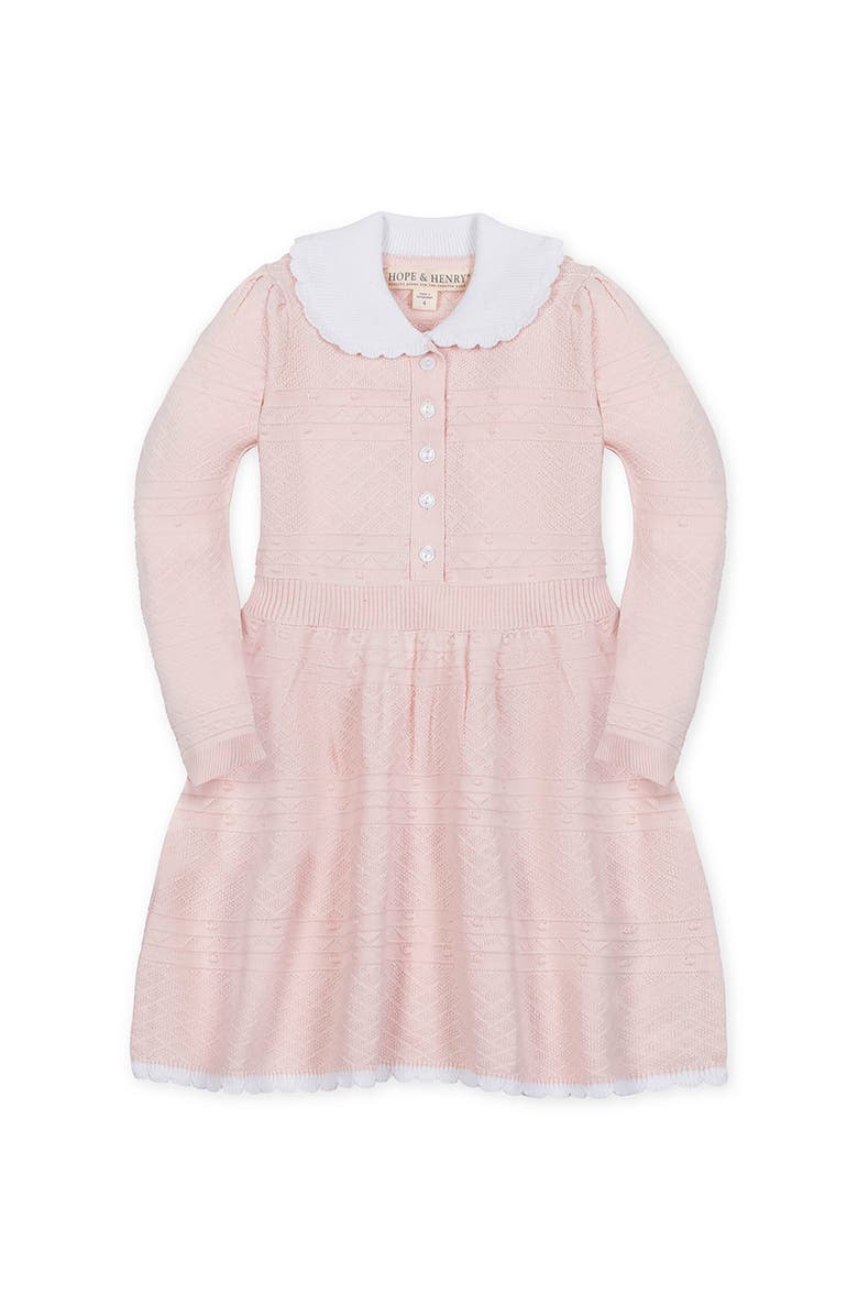 Hope & Henry Kids' Organic Peter Pan Collar Button Front Sweater Dress, Main, color, Pale Pink