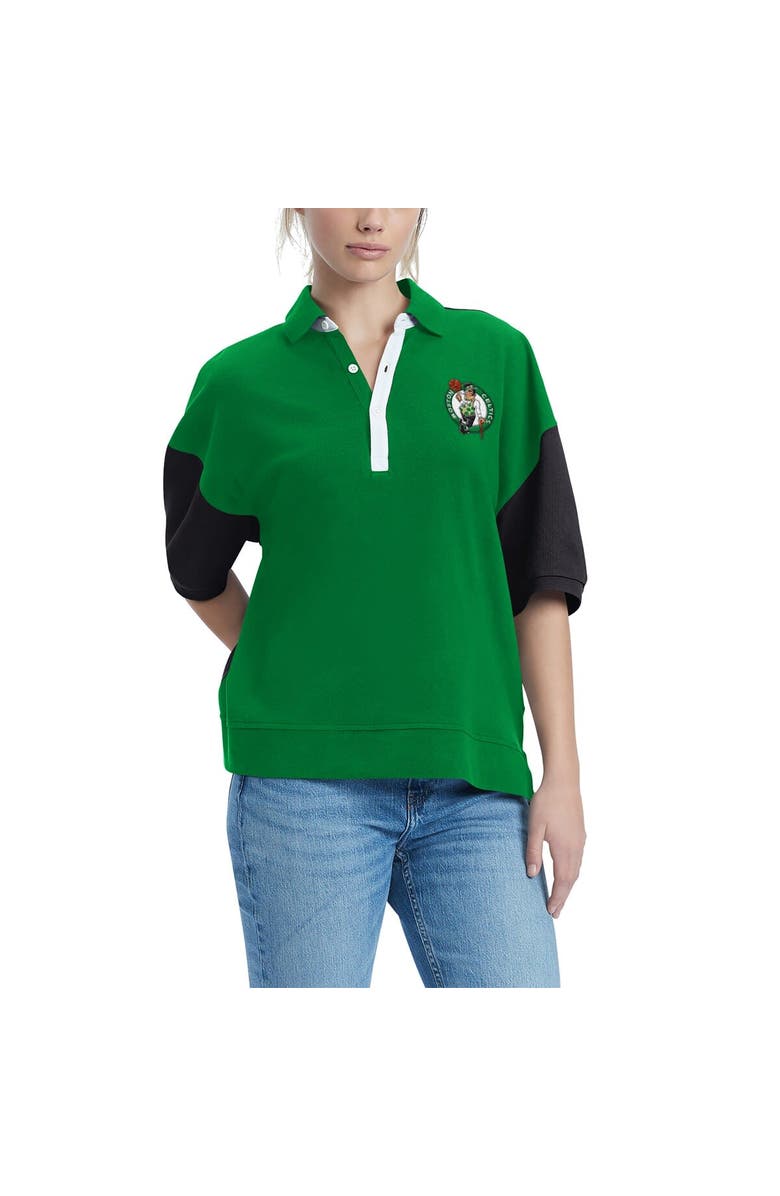 TOMMY JEANS Women's Tommy Jeans Kelly Green Boston Celtics Taya Puff Sleeve Pique Polo Shirt, Alternate, color, Kelly Green