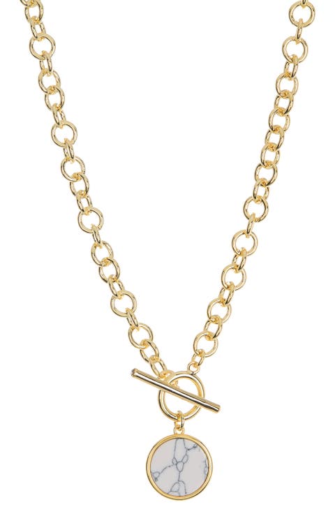 18K Gold Clad Toggle Stone Necklace