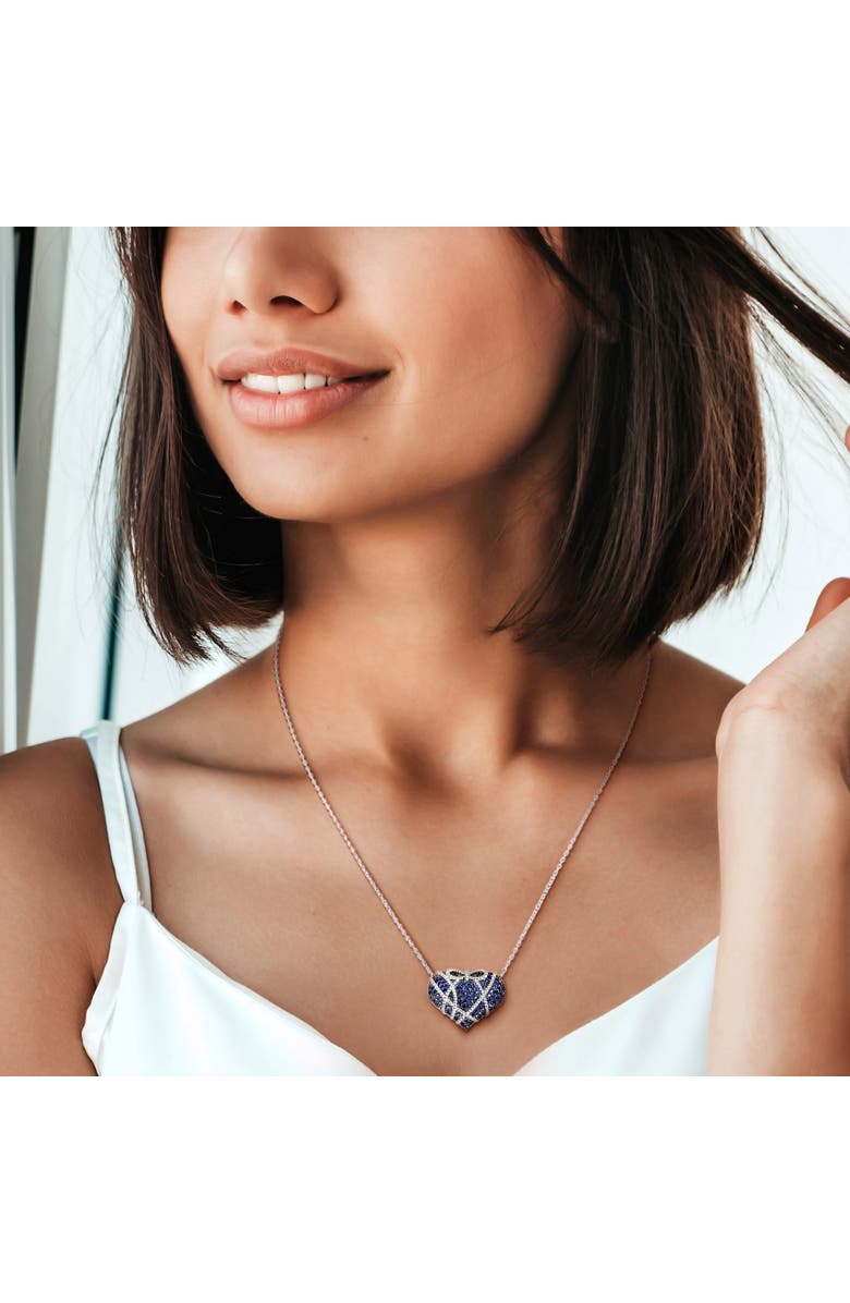 Julianna B. Lab-Created Sapphire Heart Necklace Sterling Silver, Alternate, color, Created Sapphire