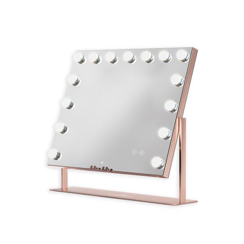 Gilded Tri-tone Led Makeup Mirror With Bluetooth Speakers And Wireless Charging