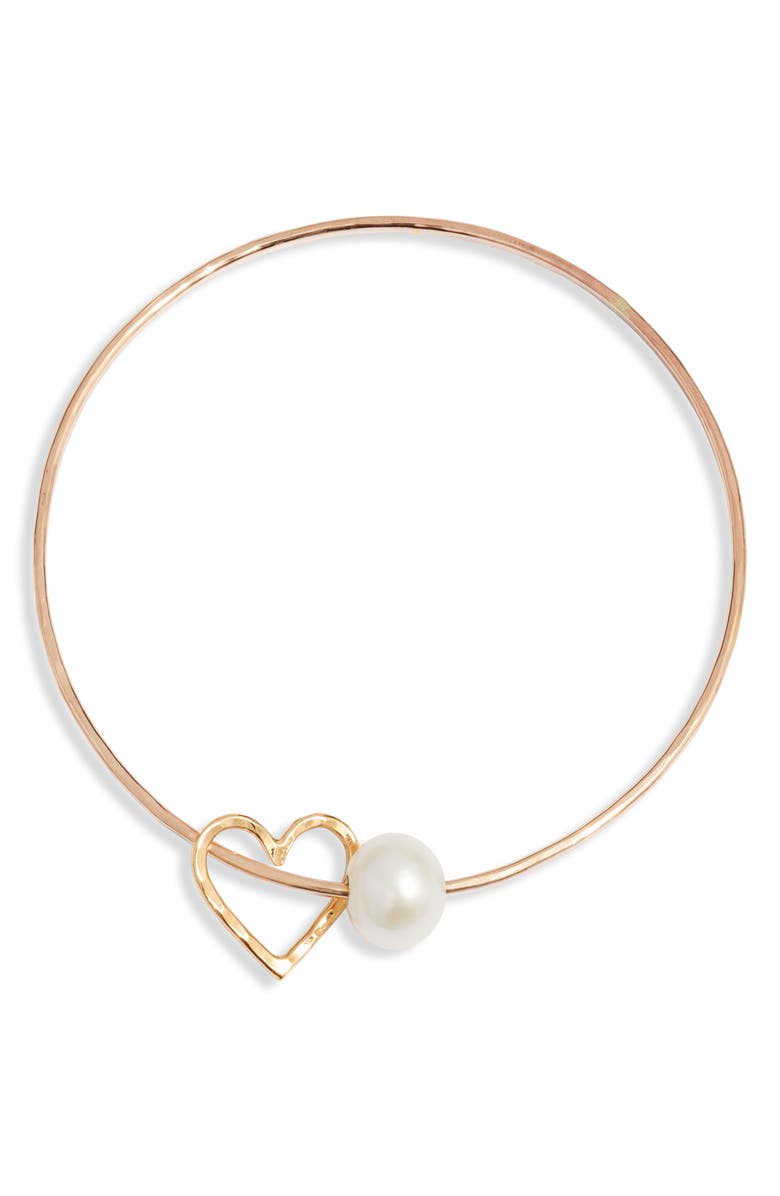 Kiara by Ki-Ele Freshwater Pearl & Heart Charm Bangle, Main, color, 