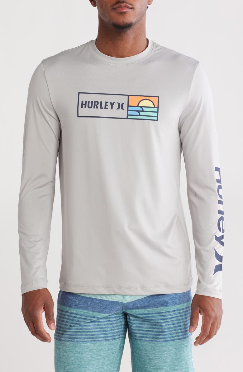 Hurley Sunny Wave Long Sleeve UPF 50+ Rashguard, Main, color, Light Stone Grey