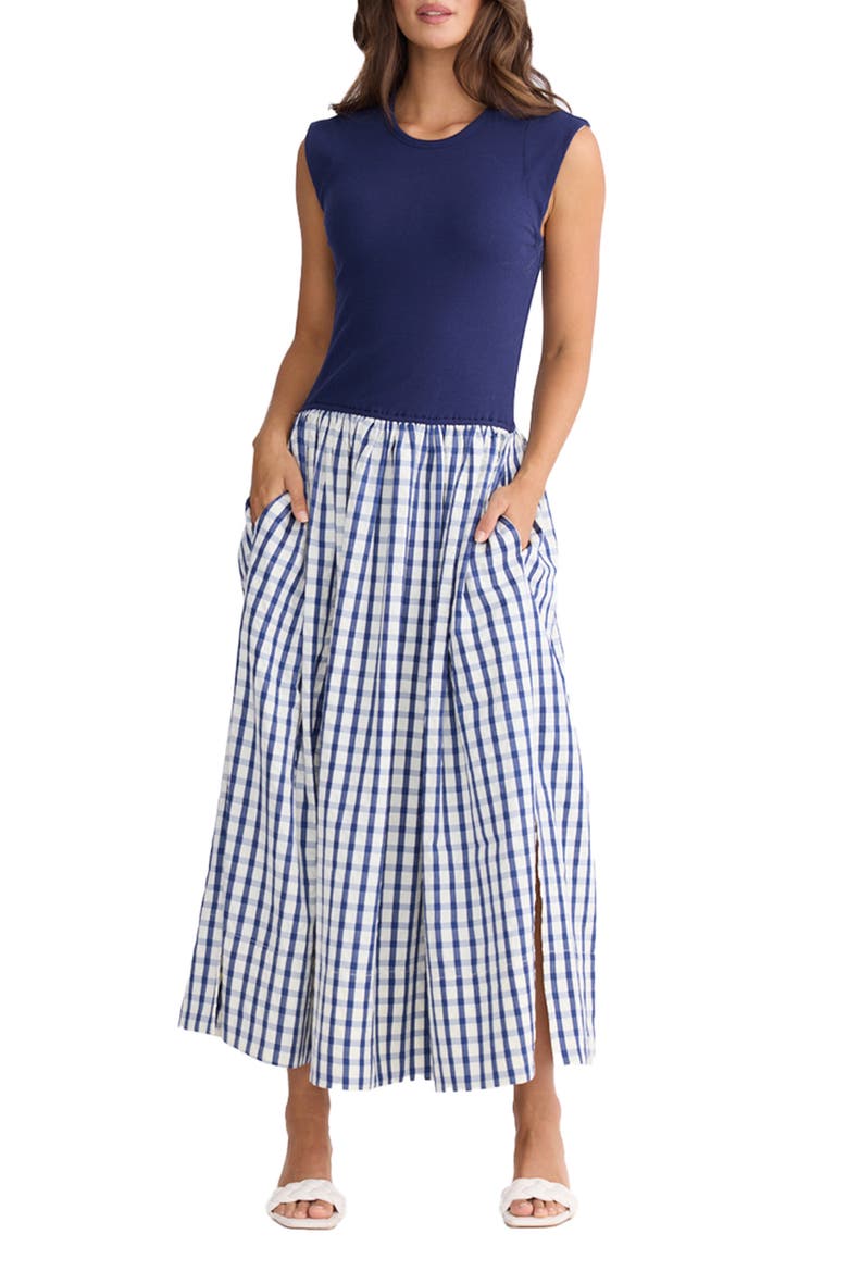 Daphne Sleeveless Midi Dress, Alternate, color, BLUE CHECK
