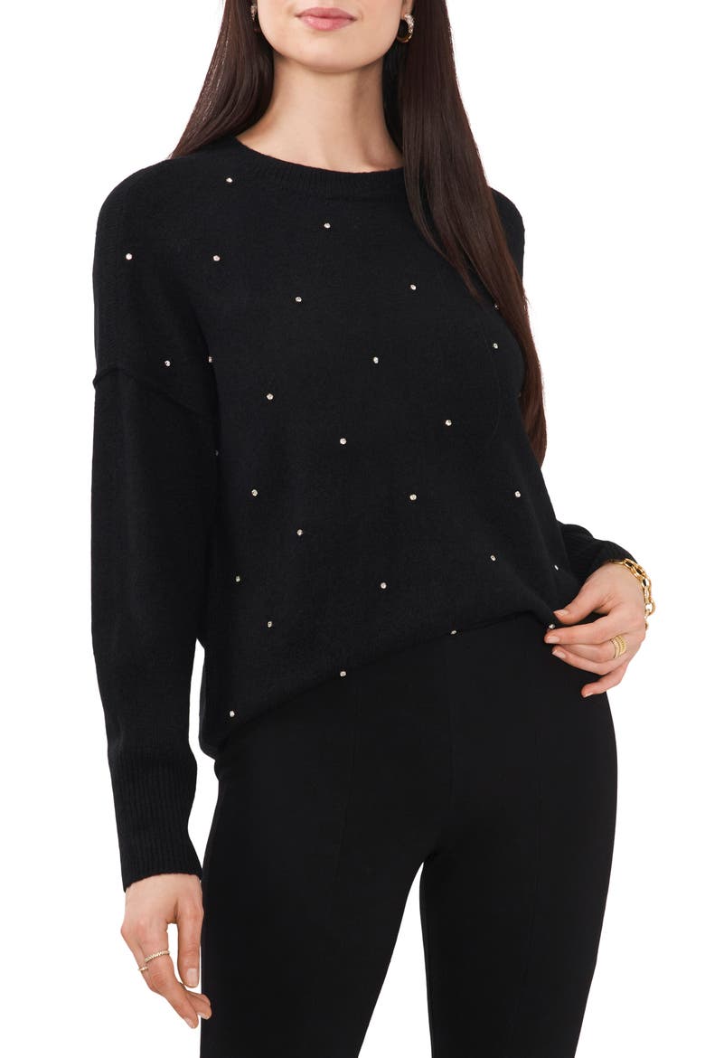 Rhinestone Cozy Crewneck Sweater, Main, color, RICH BLACK