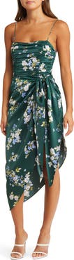 WAYF Ruched Bodice Satin Midi Dress