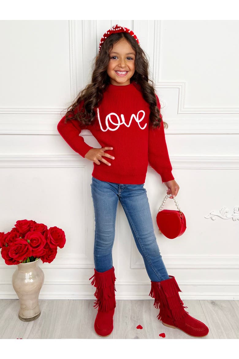 Love At First Sight Embroidered Chunky Knit Sweater, Alternate, color, Red