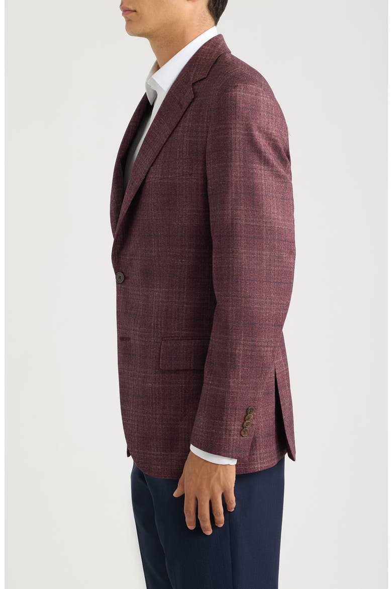 Flynn Classic Fit Red Glen Plaid Slub Wool & Silk Blend Sport Coat, Alternate, color, DARK RED