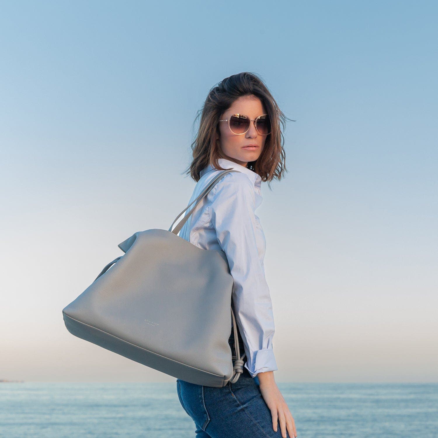 Esin Akan 2-in-1 Emma Leather Tote Bag, Alternate, color, Grey