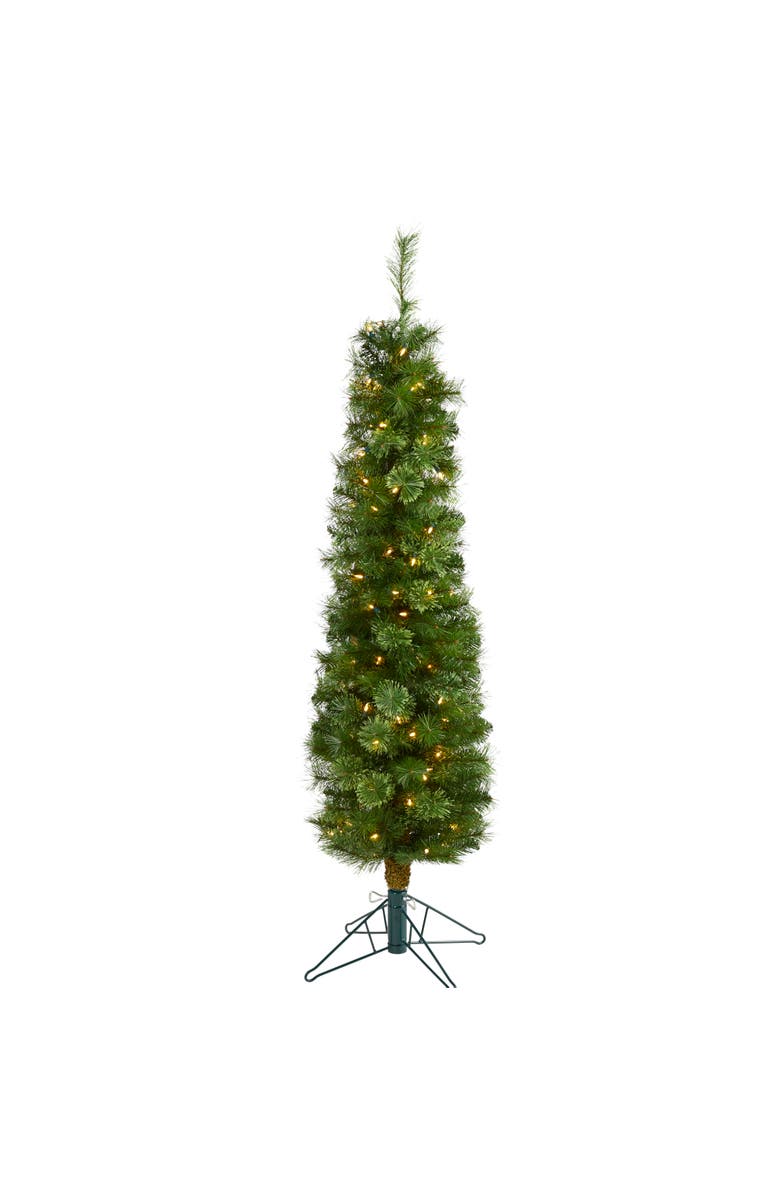NEARLY NATURAL 5-ft Green Pencil Artificial Christmas Tree with 100 Clear (Multifunction) LED Lights and 198 Bendable Branches, Main, color, Green