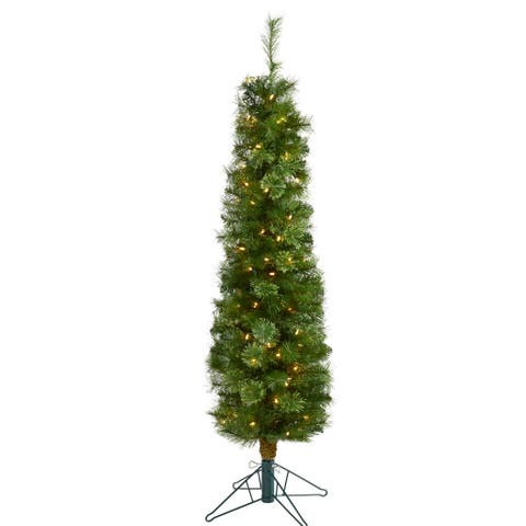 5-ft Green Pencil Artificial Christmas Tree with 100 Clear (Multifunction) LED Lights and 198 Bendable Branches