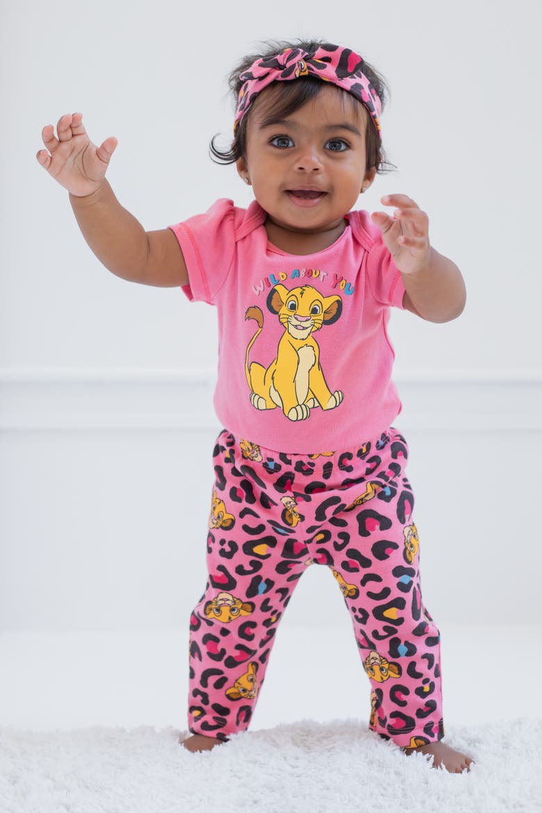 Lion King Simba Bodysuit and Pants Set, Alternate, color, Simba Bright Pink