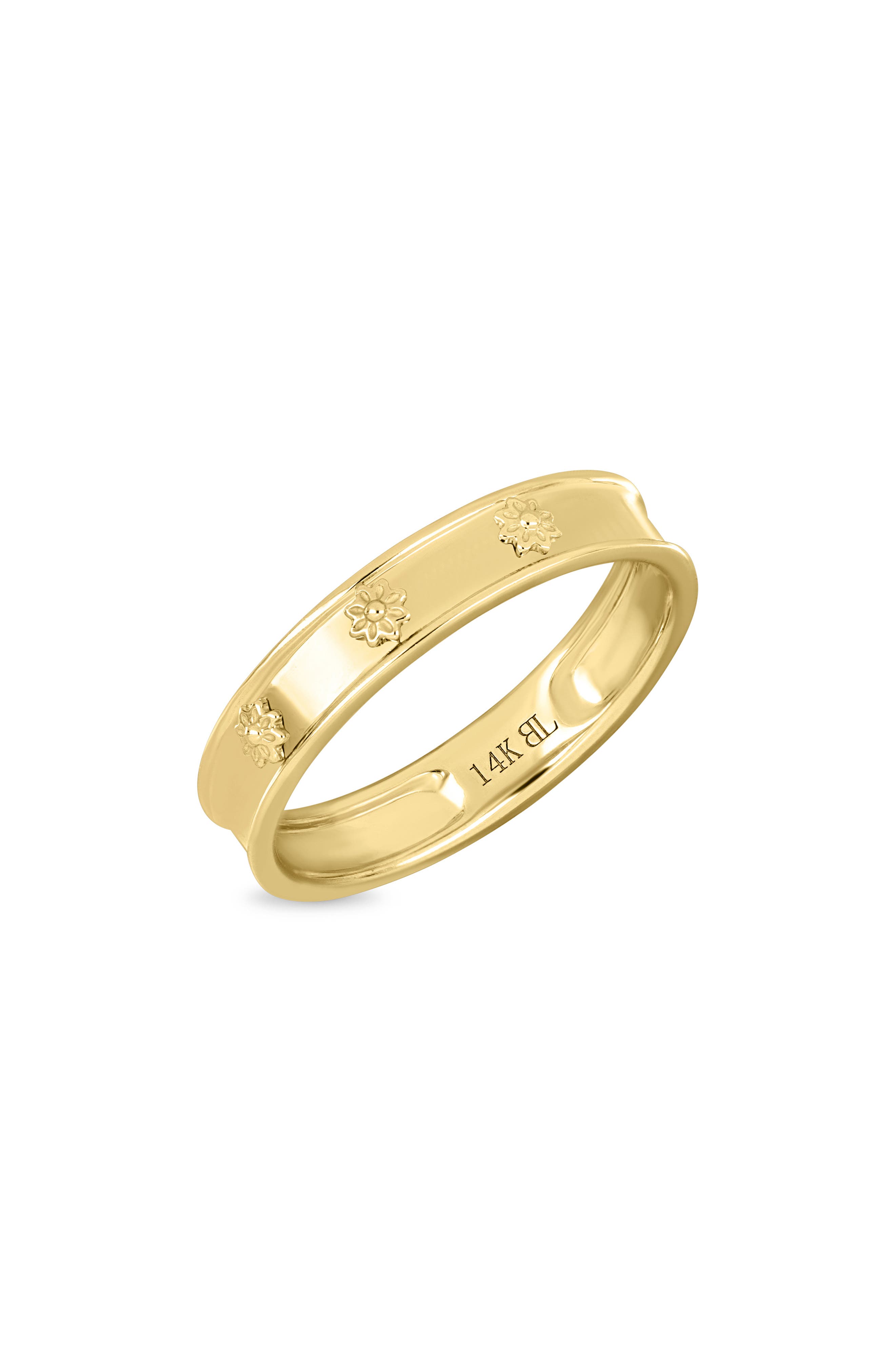 14K Yellow Gold Floral Stackable Band Ring