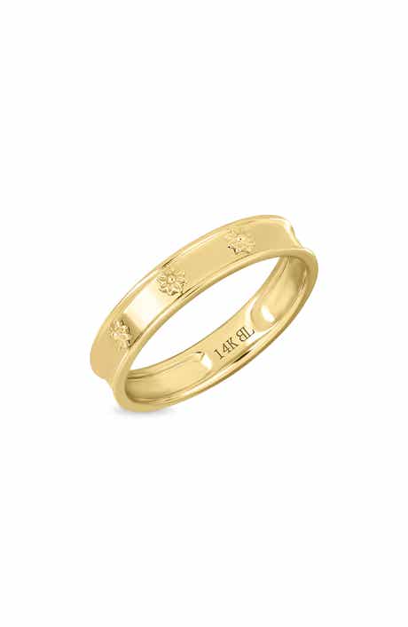 14K Yellow Gold Floral Stackable Band Ring