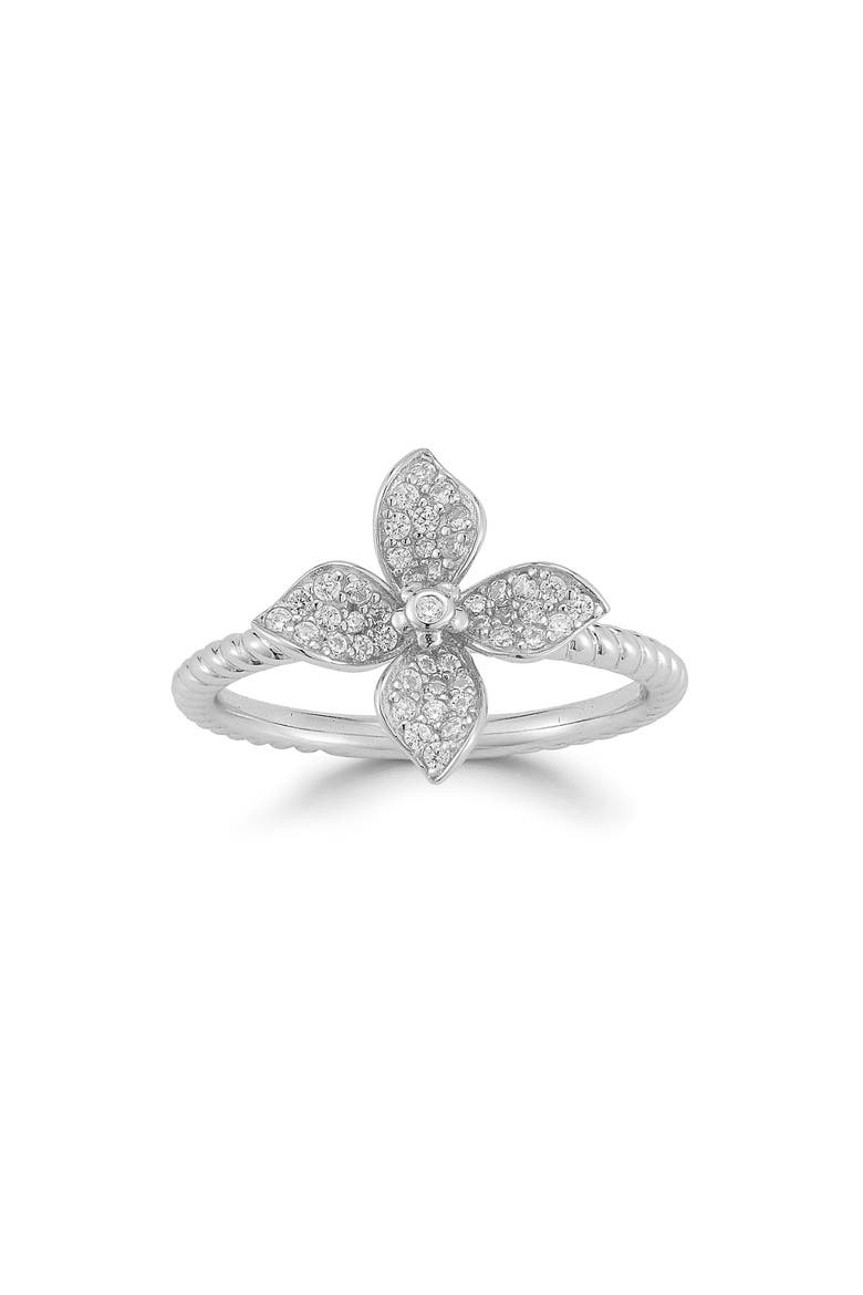 CZ Pavé Flower Ring, Main, color, SILVER