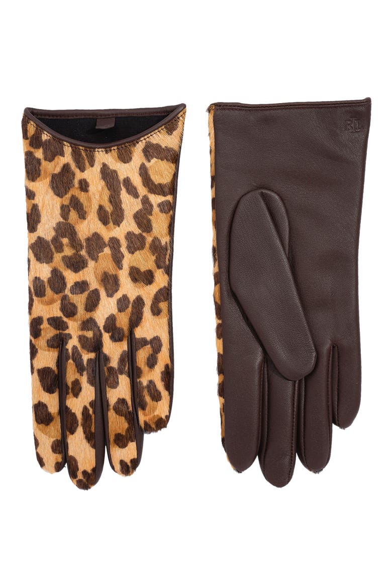 Ocelot Hair Calf & Leather Gloves, Main, color, LEOPARD/ DK BROWN