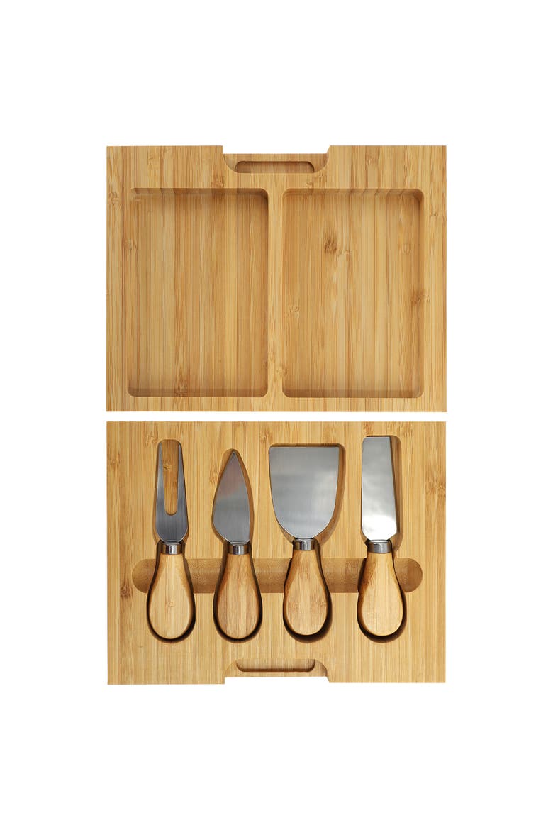 Wood Charcuterie Cheese Board Set with Ramekins and Slide Out Cutlery Drawer, Alternate, color, Bamboo