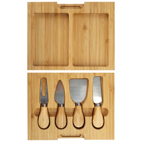 Megachef Wood Charcuterie Cheese Board Set With Ramekins And Slide Out Cutlery Drawer In Brown