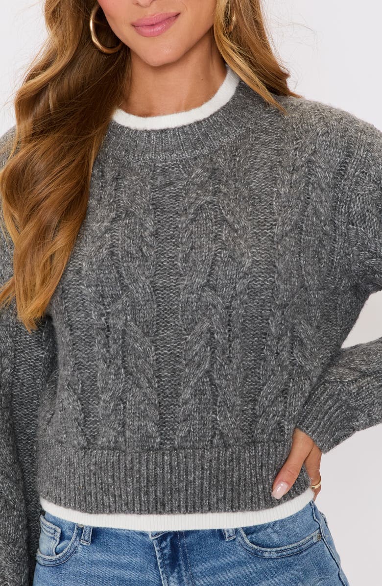 VICI Collection Isla Layered Cable Knit Sweater, Alternate, color, Charcoal