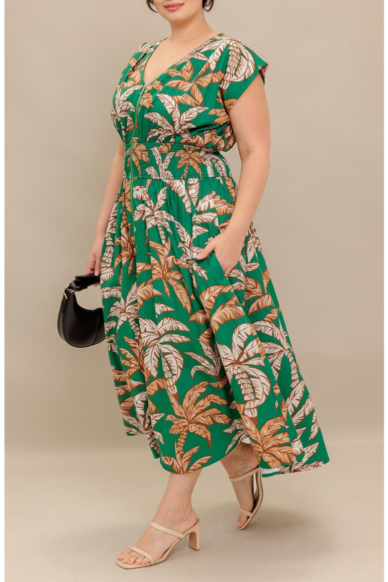 Palm Zip Front Maxi Dress, Alternate, color, GREEN