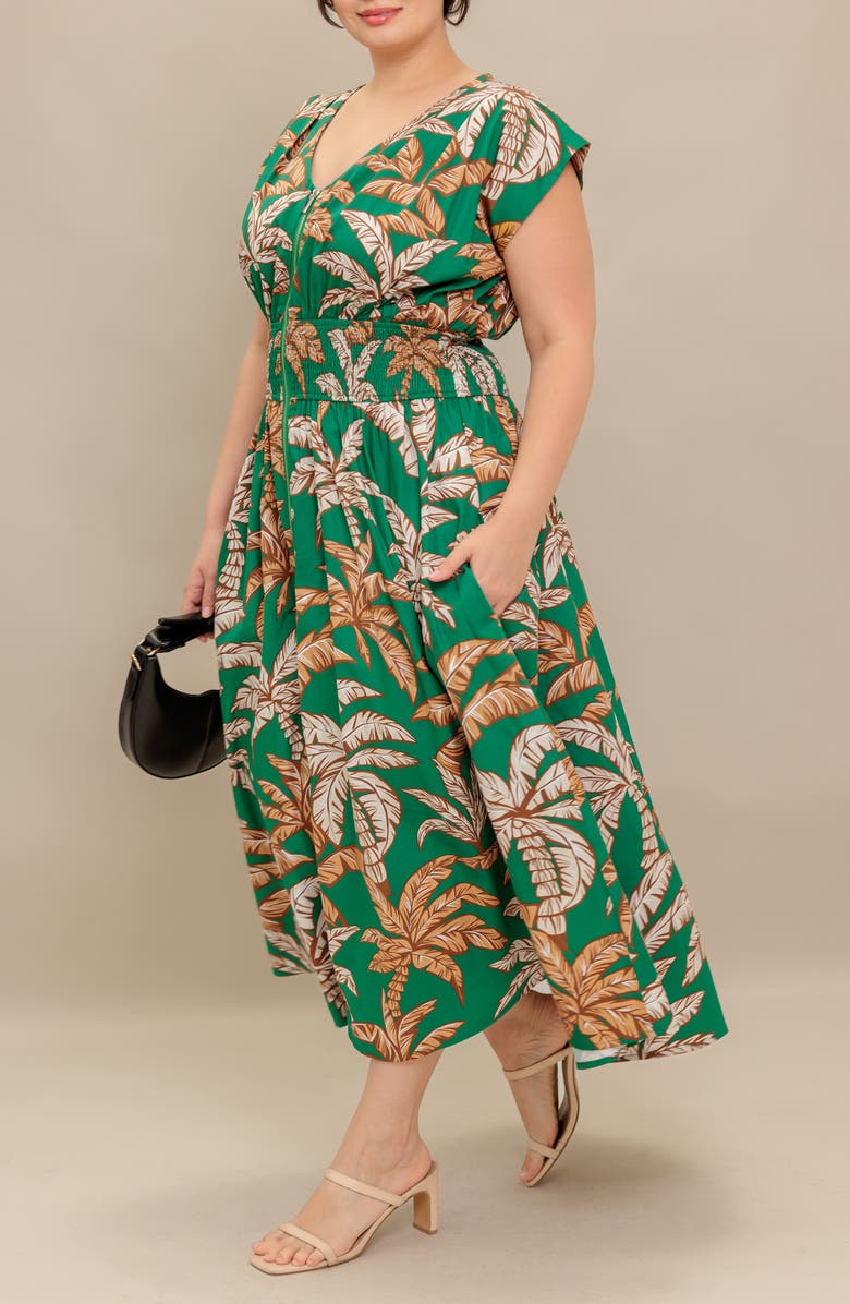 FLYING TOMATO Palm Zip Front Maxi Dress, Alternate, color, Green