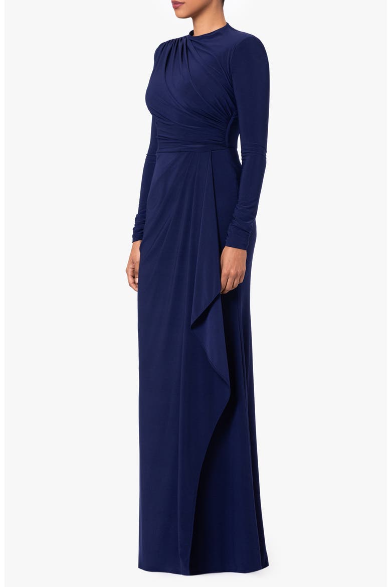 Ruffle Long Sleeve Sheath Gown, Alternate, color, NAVY