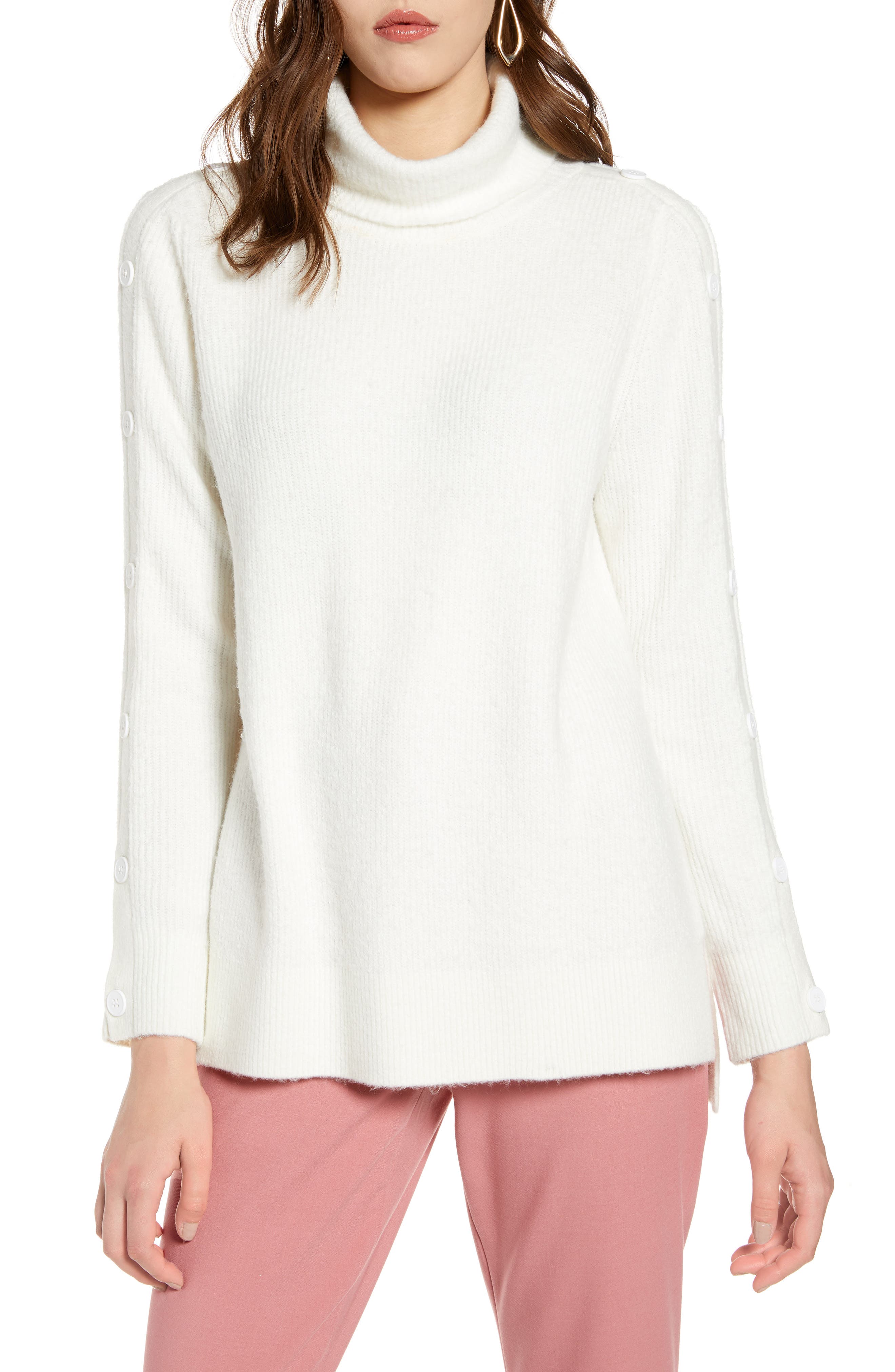 Halogen® Button Sleeve Turtleneck Sweater (Women) | Nordstromrack