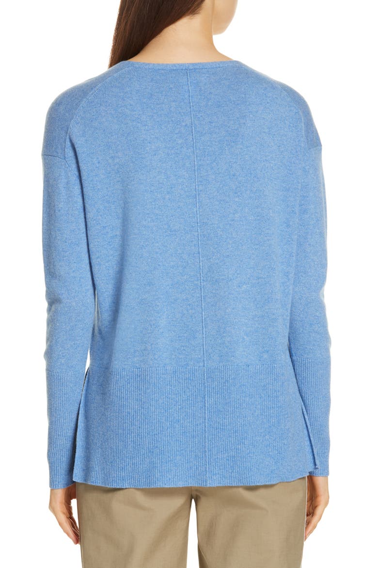 V-Neck High/Low Cashmere Sweater, Alternate, color, BLUE PROVENCE HEATHER