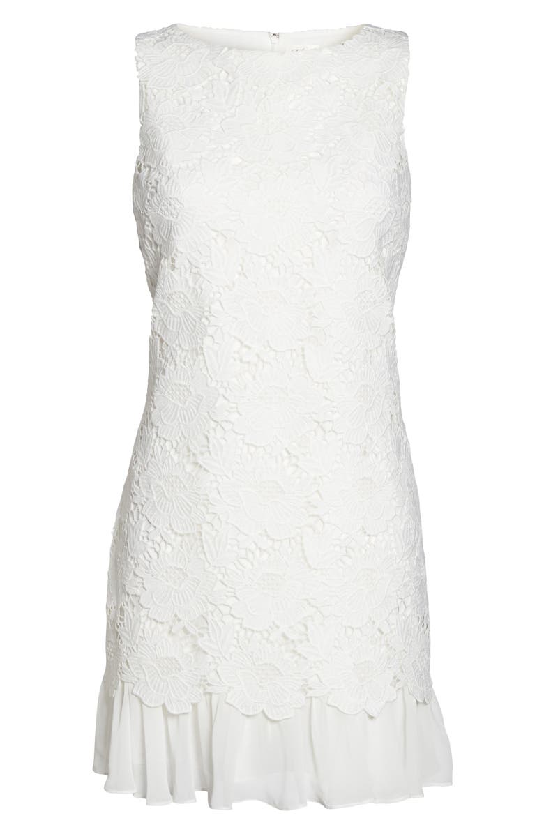 Eliza J Lace Ruffle Hem Sheath Dress, Alternate, color, Ivory