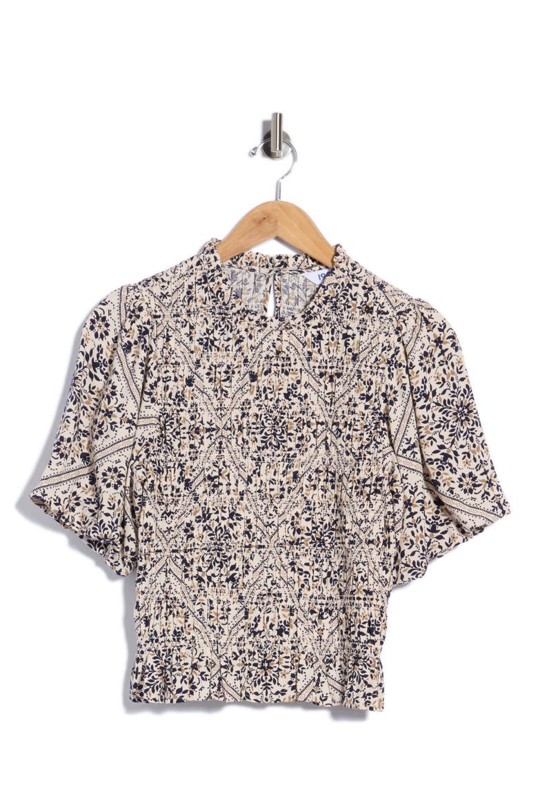Smocked Peplum Top, Main, color, BEIGE IVORY DIAMOND FLORAL