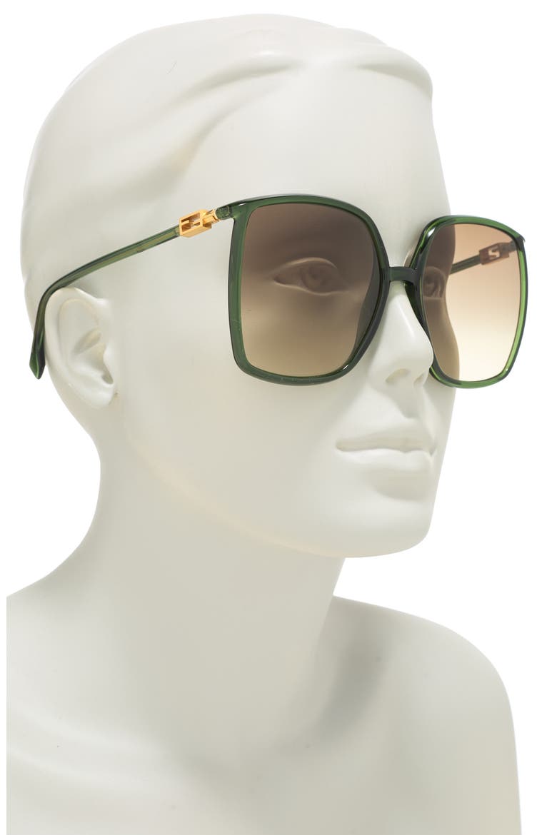 60mm Rectangle Sunglasses, Alternate, color, GREEN / BROWN GRADIENT