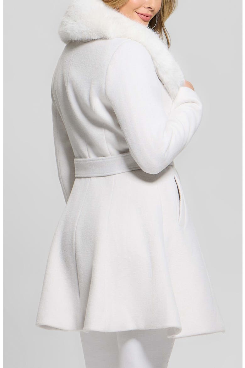 Eve Belted Coat & Removable Faux Fur Collar, Alternate, color, WHITE