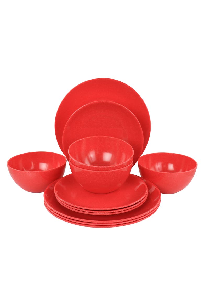 12 Piece Melamine Dinnerware Set in Red, Main, color, Red