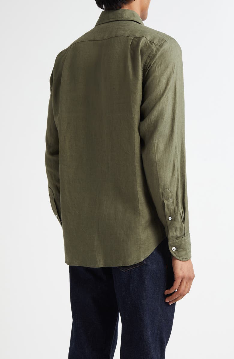 Drake's The Linen Summer Button-Up Shirt, Alternate, color, Khaki Green