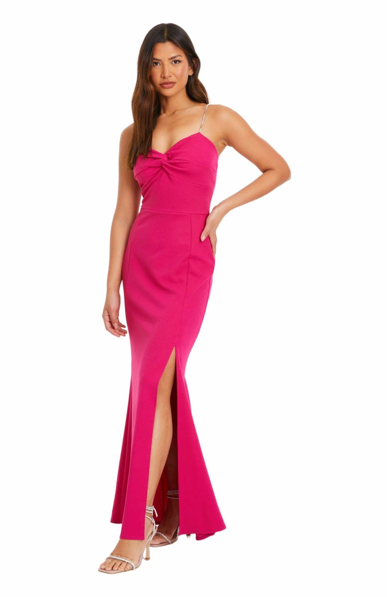 QUIZ Scuba Crepe Dress with Diamante Straps, Alternate, color, Magenta