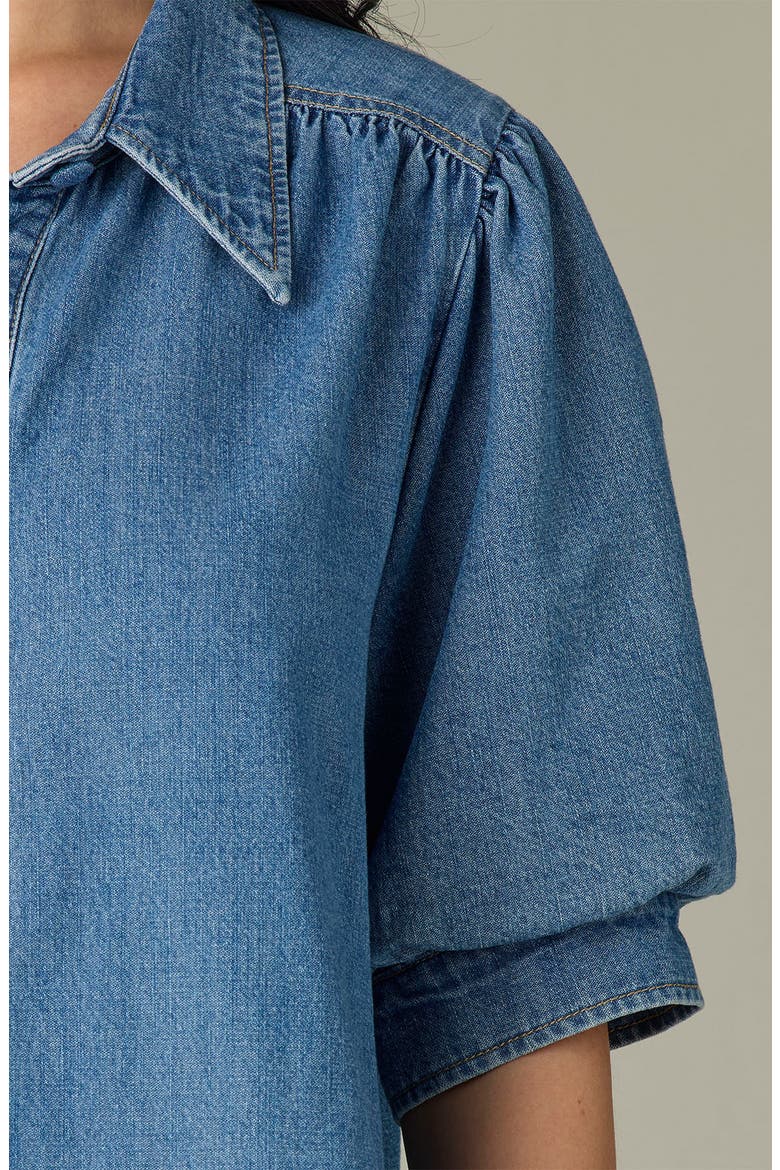 Puff Sleeve Denim Shirt, Alternate, color, MID BLUE