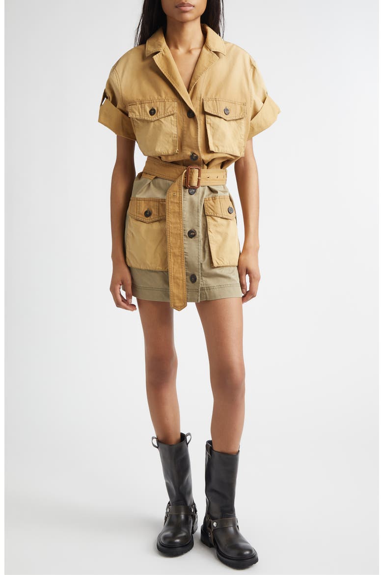 Journey Pamela Saharian Cotton Mini Shirtdress, Main, color, BISTRE/ GOTHIC OLIVE