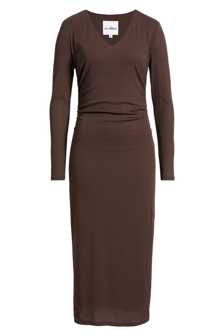 Side Ruched Long Sleeve Maxi Dress, Alternate, color, ESPRESSO