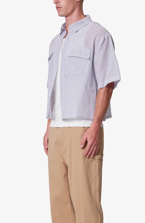 Mnml Stripe Crop Boxy Short Sleeve Button-up Shirt In Blue