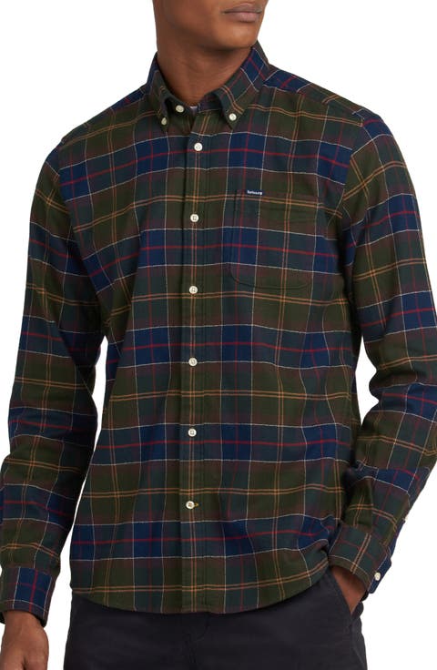 Kyeloch Herringbone Plaid Button-Down Flannel Shirt