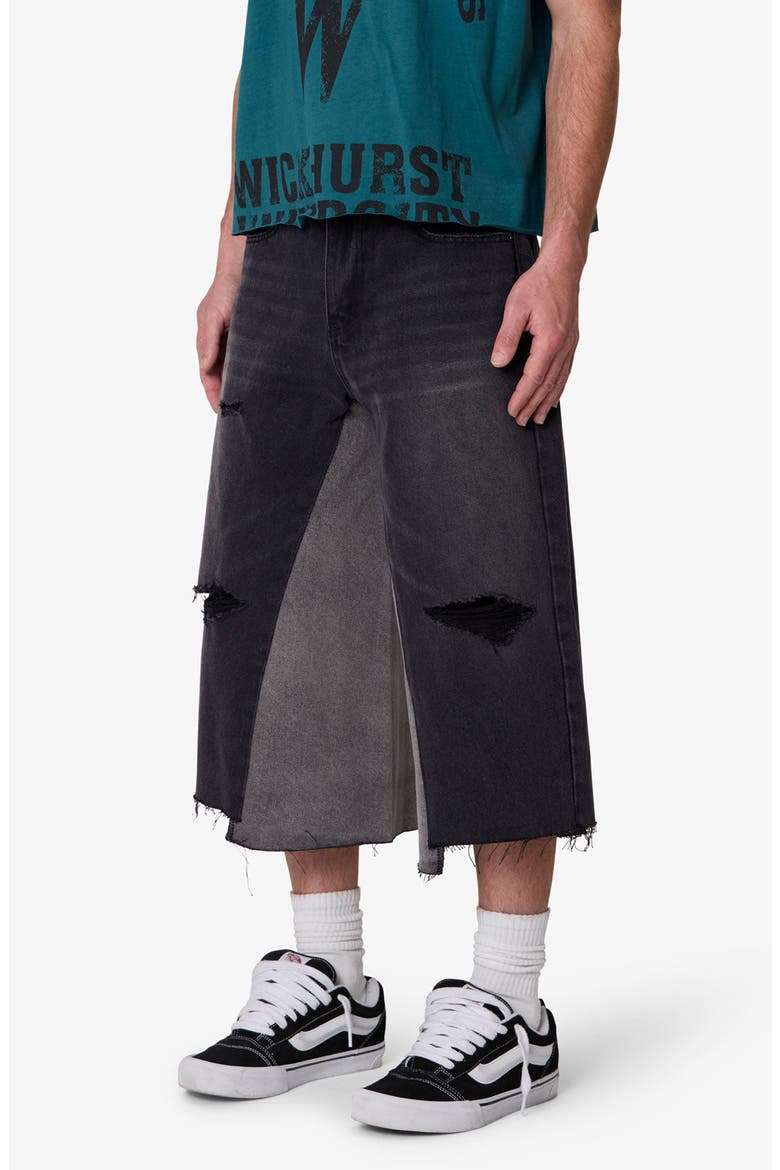 Distressed Panel Denim Shorts, Alternate, color, WASHED BLACK