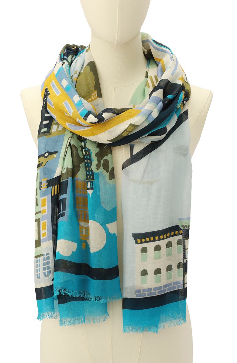 Kate Spade New York nyc map oblong scarf, Alternate, color, Blue Multi