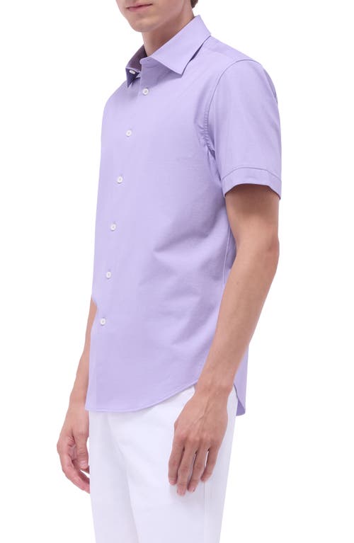 Bugatchi Myron Ooohcotton® Short Sleeve Herringbone Button-up Shirt In Lilac