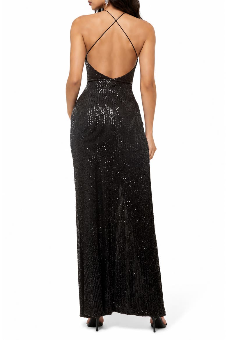 Bernadette Sequin Open Back Dress, Alternate, color, BLACK