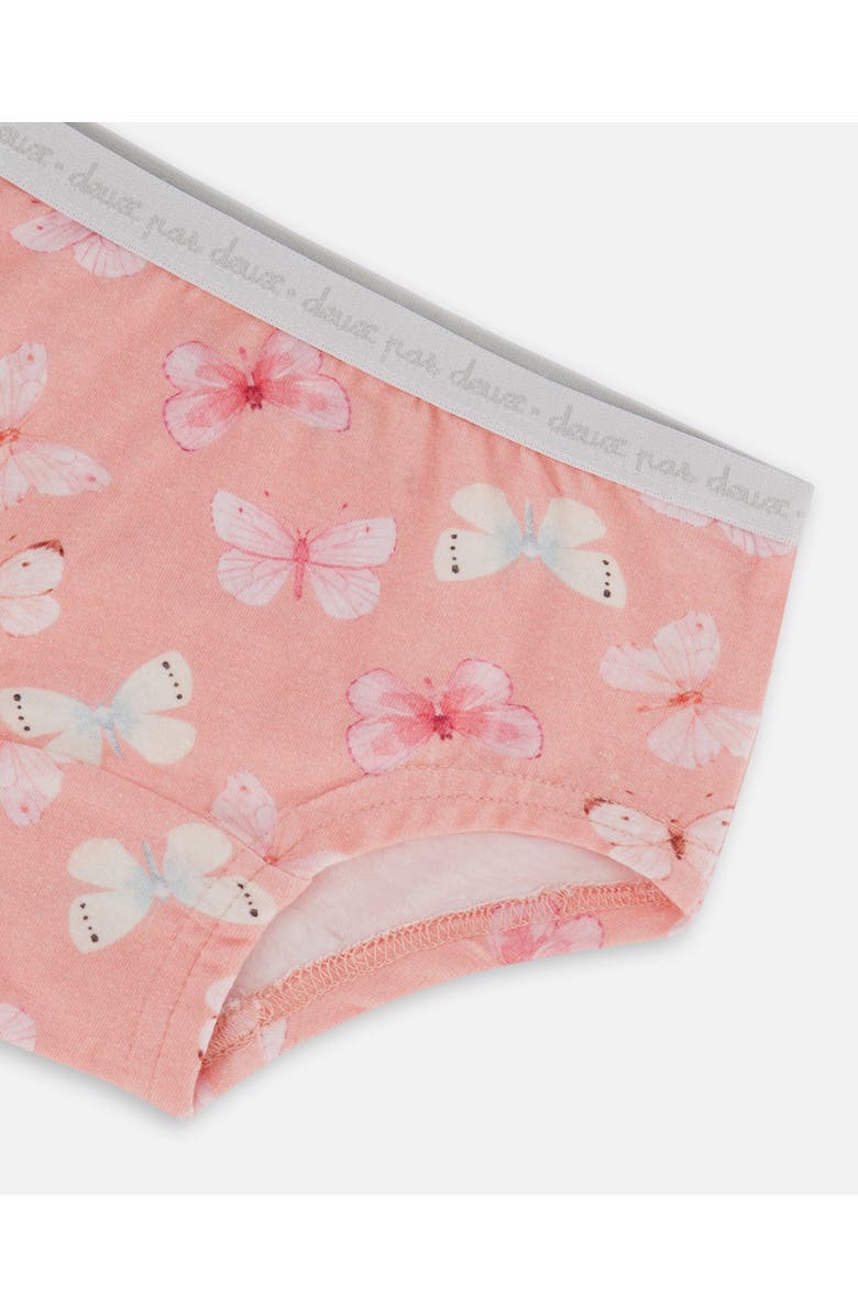 Deux par Deux Girl's Printed Organic Cotton Boyshort Panty Pink And Blue Butterflies On Old Pink, Alternate, color, Pink And Blue Old Pink