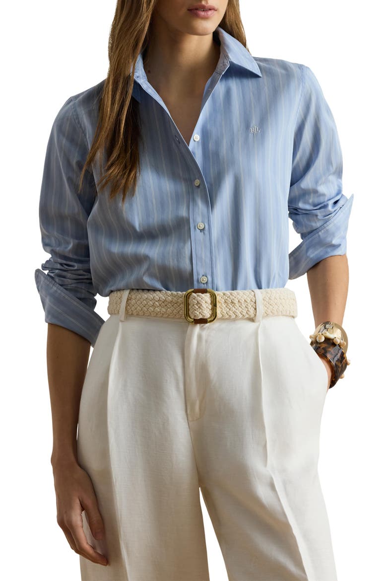 Stripe Cotton Broadcloth Button-Up Shirt, Main, color, BLUE/ WHITE MULTI