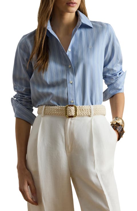 Stripe Cotton Broadcloth Button-Up Shirt