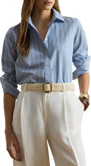 Lauren Ralph Lauren Stripe Cotton Broadcloth Button-Up Shirt