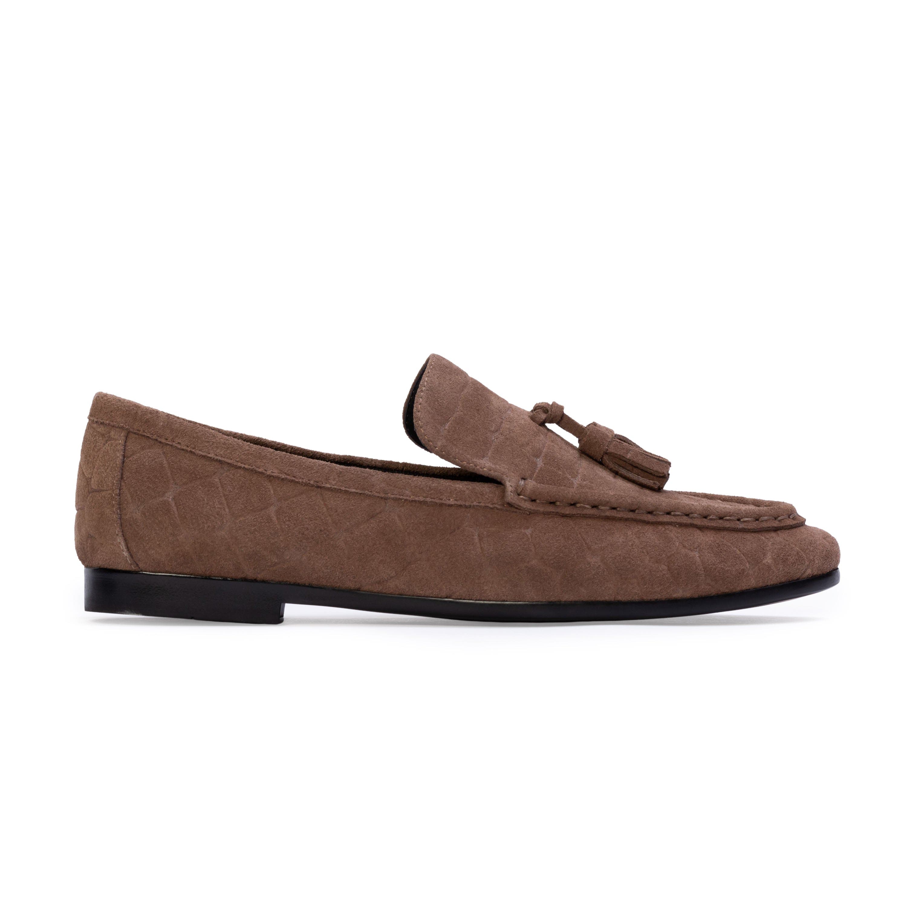 Finn Croc Loafer, Main, color, Brown Croc Suede