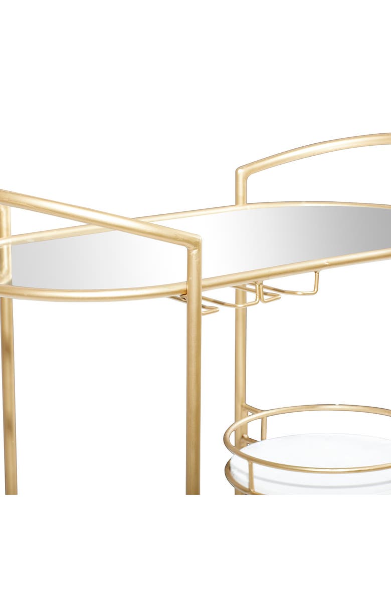 WILLOW ROW Goldtone Metal Contemporary Bar Cart with Lockable Wheels & Mirrored Top, Alternate, color, 